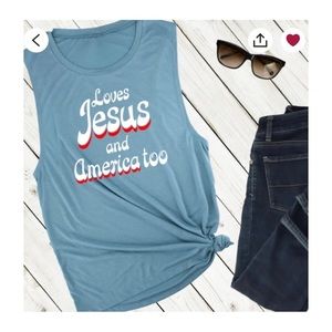 Loves Jesus and America Too Shirt Medium